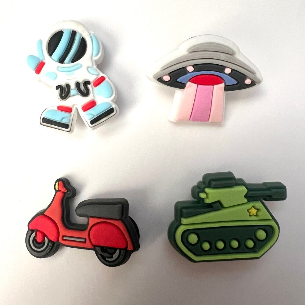 4 Piece Silicone Shoe Charms for Croc Style Shoes "Transportation"